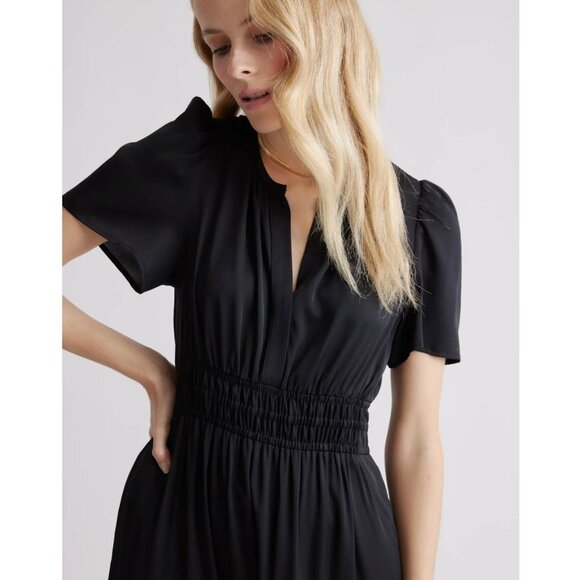 Quince Washable Stretch Silk Tiered Maxi Dress Short Sleeve Black XL - Picture 5 of 15